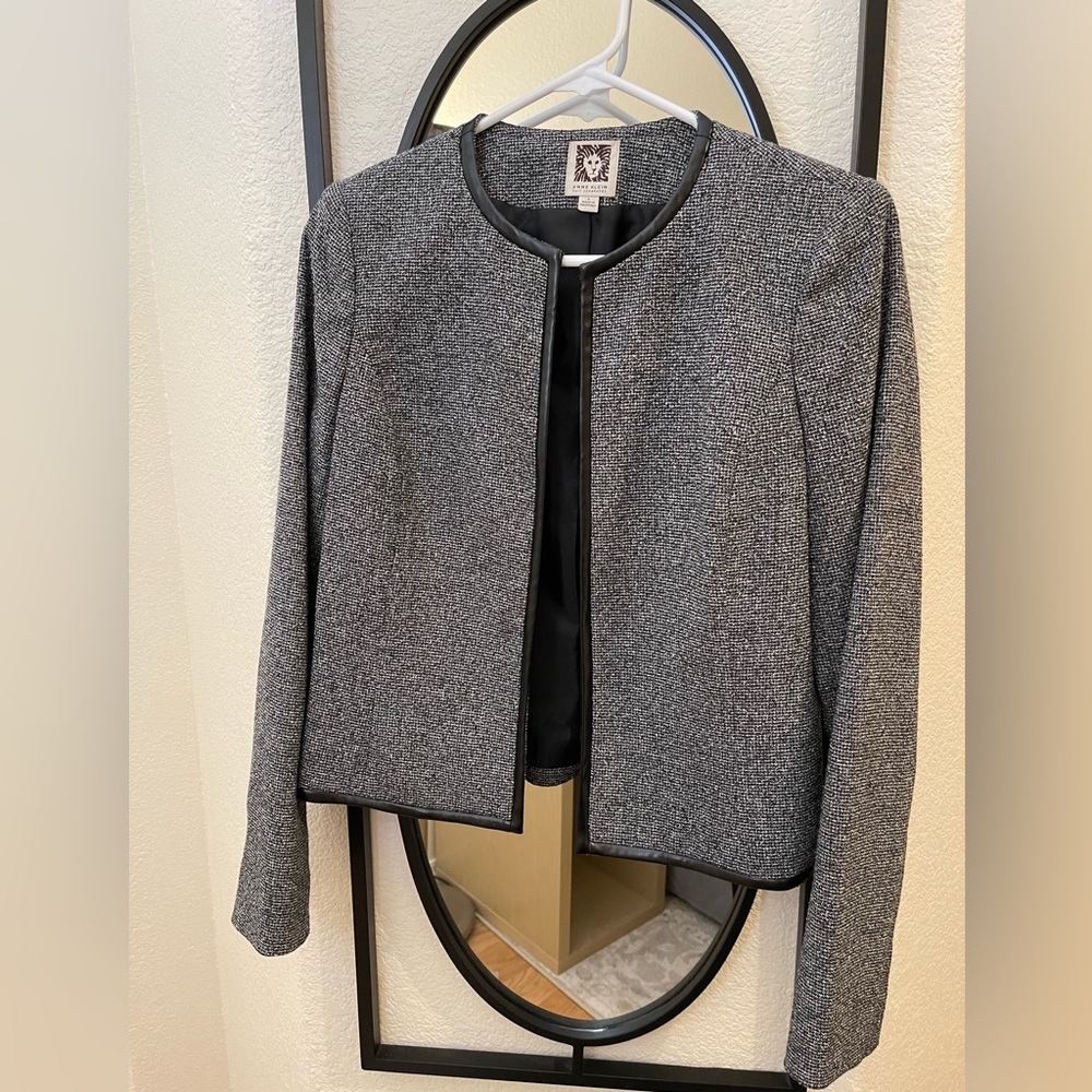 Like New Anne Klein Suit Separates Cardigan Jacket w/ Faux Leather Trim - Size 4